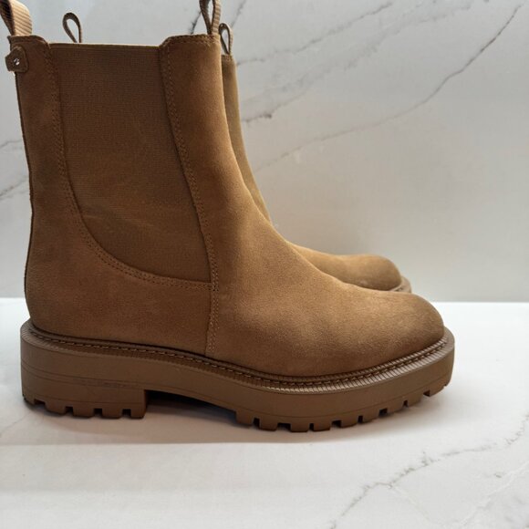 Sam Edelman Laguna Almond Taupe Leather Chelsea Moto Rounded Toe Pull On Boots - Picture 4 of 5